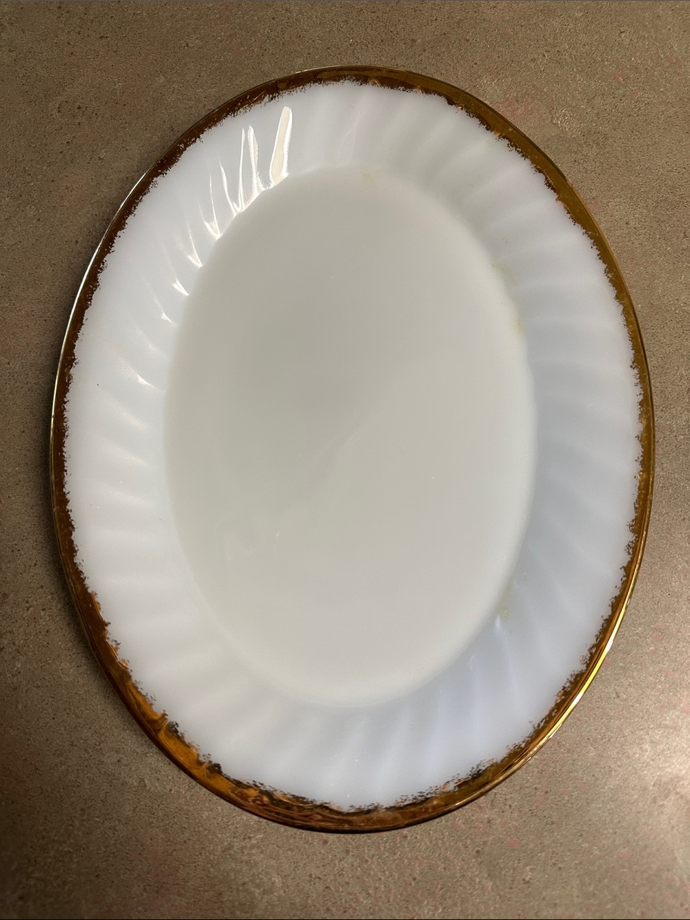 Vintage Fire King White Oval Swirl Platter with Gold Trim